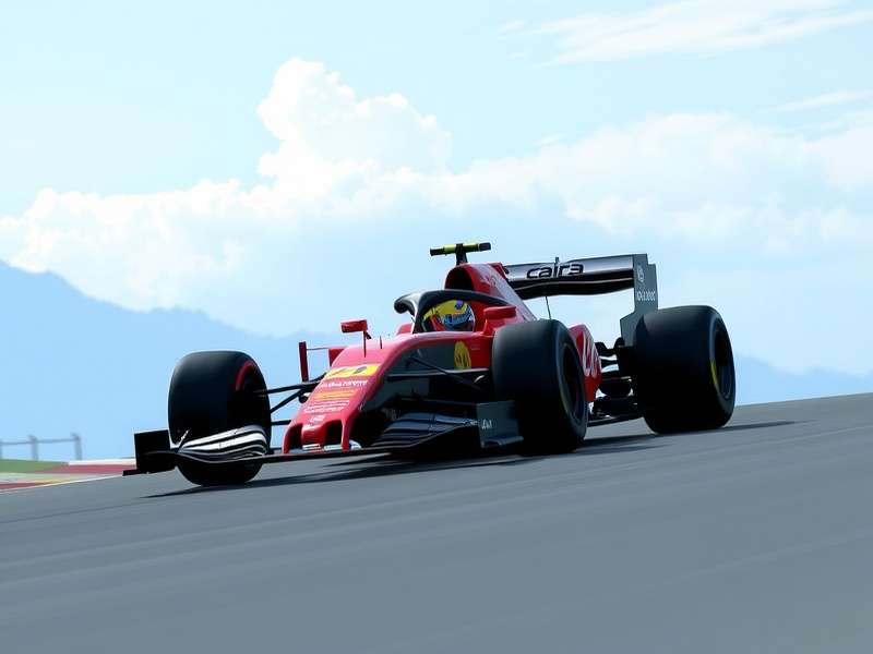 A modern Formula 1 car racing on a simulated track in a video game