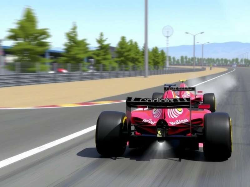 A person wearing a racing helmet using a high-end sim racing wheel and pedals