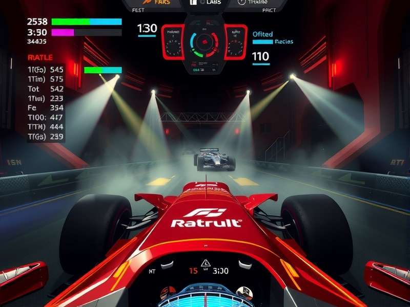 A gaming setup with racing wheel, headset, and music production software visible on a monitor