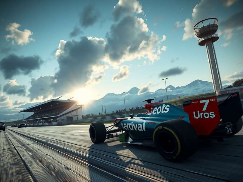 A high-end F1 simulator rig with Sky Sports F1 broadcast playing on a secondary screen