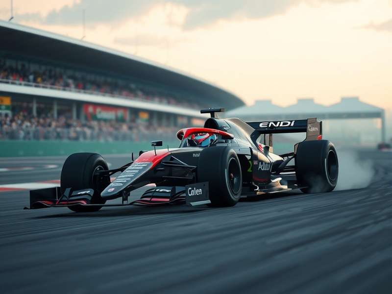 Conceptual image of a futuristic Audi F1 car on track