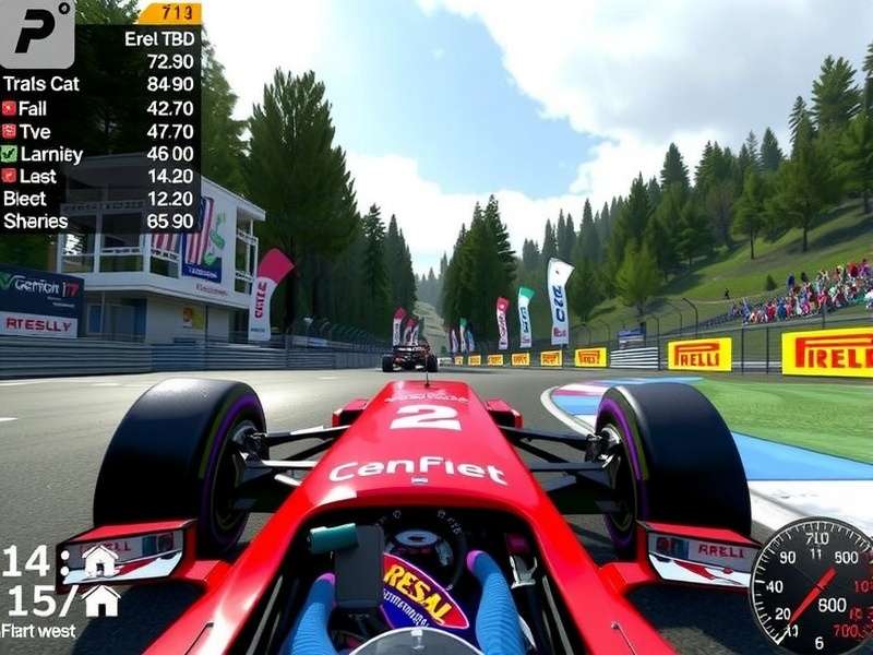 Professional F1 racing simulator setup with steering wheel and pedals