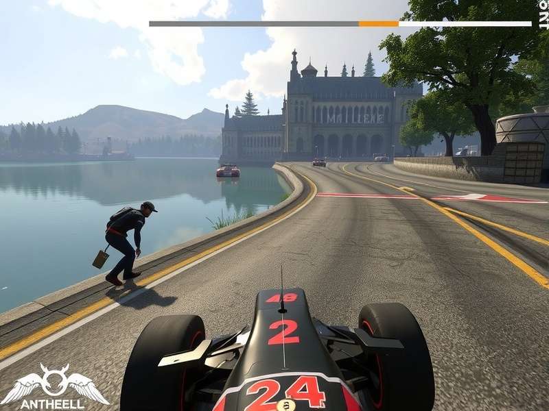 Concept art of a futuristic Formula 1 car from F1 2026 game driving at night