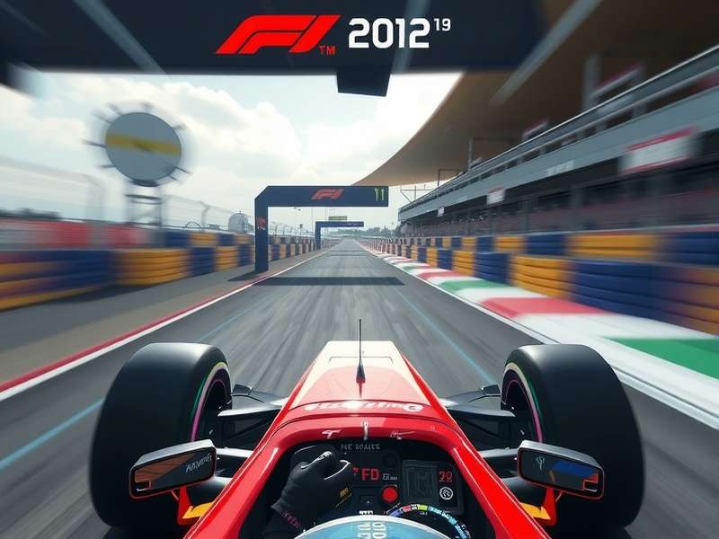 F1 racing game screenshot on a computer screen showing a high-speed corner