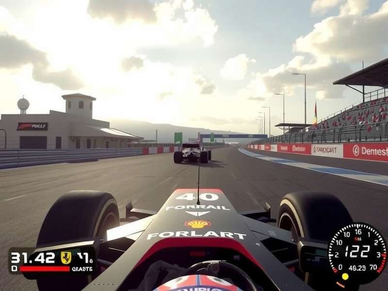 F1 racing game on a laptop screen