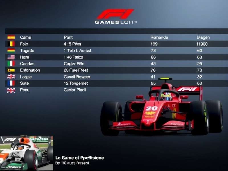 Dynamic shot of an F1 car racing on track with a digital leaderboard overlay