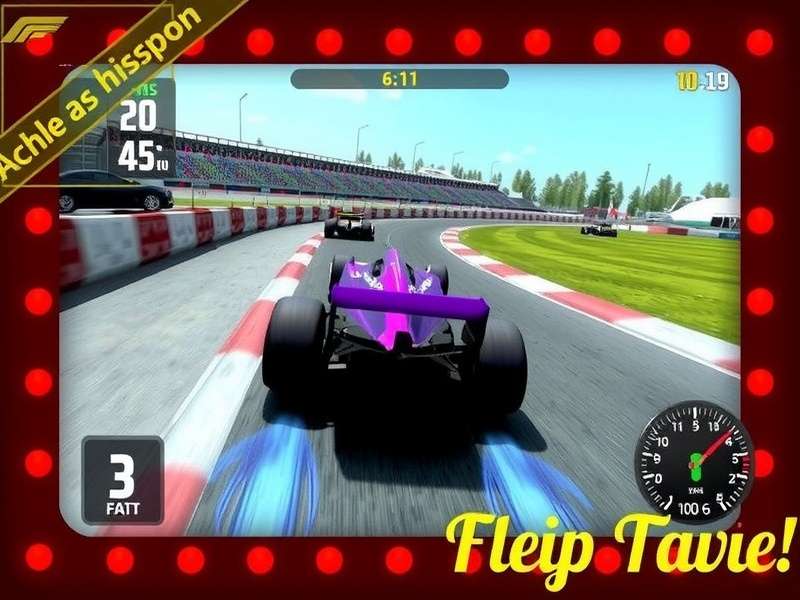 Sim racing rig with wheel and pedals showing a PC monitor