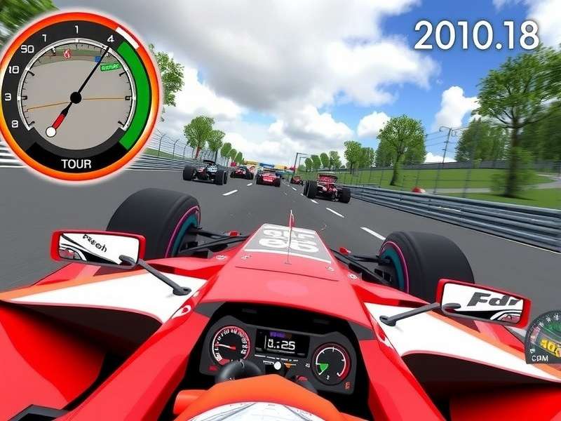 F1 simulator cockpit with detailed steering wheel and screens