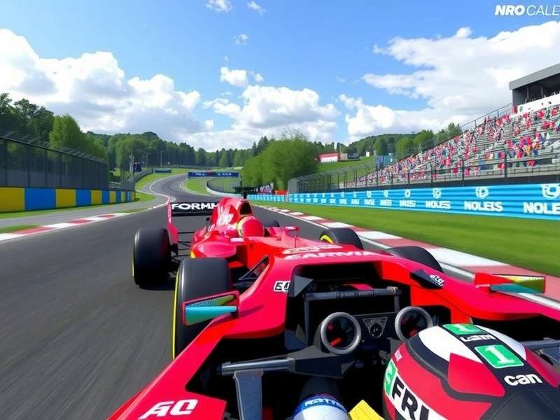 Formula 1 car racing on track with dramatic lighting