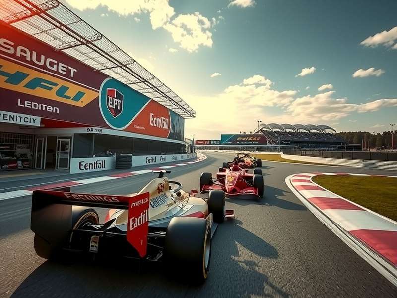 F1 Car racing on track with dramatic lighting