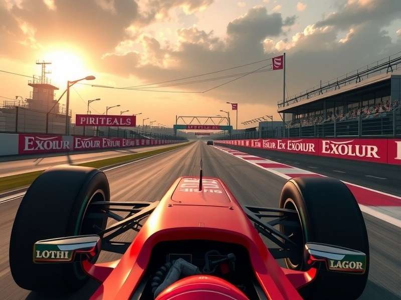 A high-end F1 gaming simulator cockpit with wheel and pedals