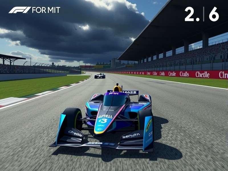 A high-end gaming PC setup with a racing wheel and F1 game on screen