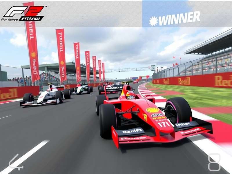 F1 game winner celebrating podium finish with champagne