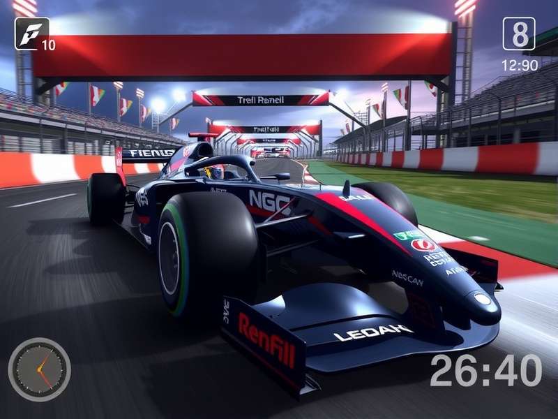 A professional home simulator rig with racing seat, wheel, and pedals in front of triple monitors