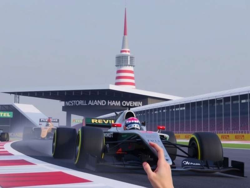 Yas Marina Circuit at dusk during Abu Dhabi F1 Grand Prix