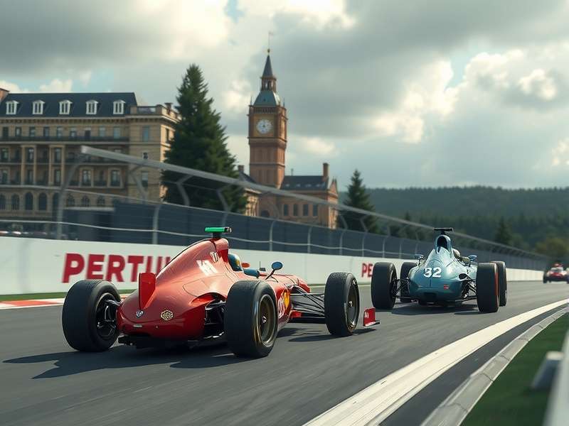 A dramatic shot of a modern Formula 1 car taking a high-speed corner, with blurred motion effects