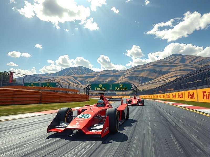 A high-end professional simulation racing rig with triple monitors and a full F1-style wheel