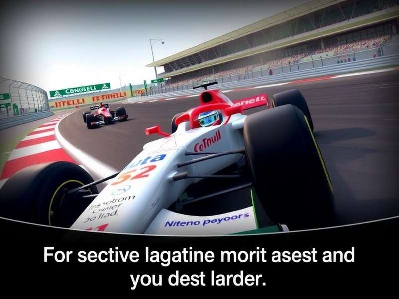 F1 racing game on a laptop screen showing a Formula 1 car on track with telemetry data overlay