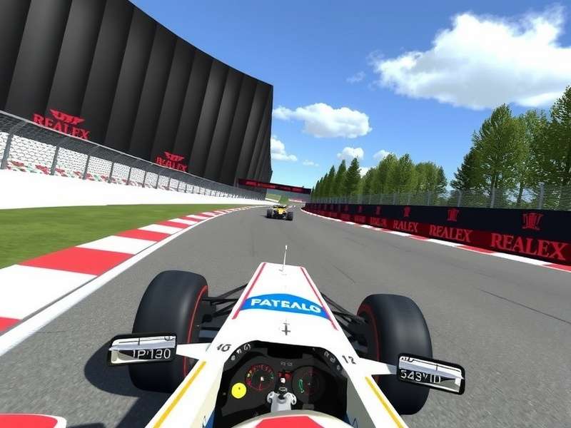 F1 Racing Game Simulator - immersive virtual grand prix cockpit view with steering wheel and circuit display
