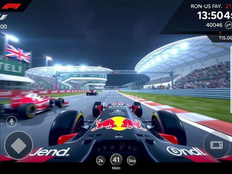 F1 Game Online Mobile gameplay showing Silverstone Circuit with telemetry overlay