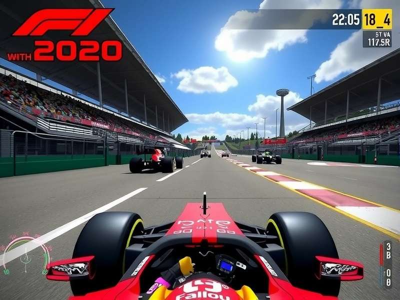 F1 2020 game cover art with Formula 1 car on circuit, official PlayF1Game banner